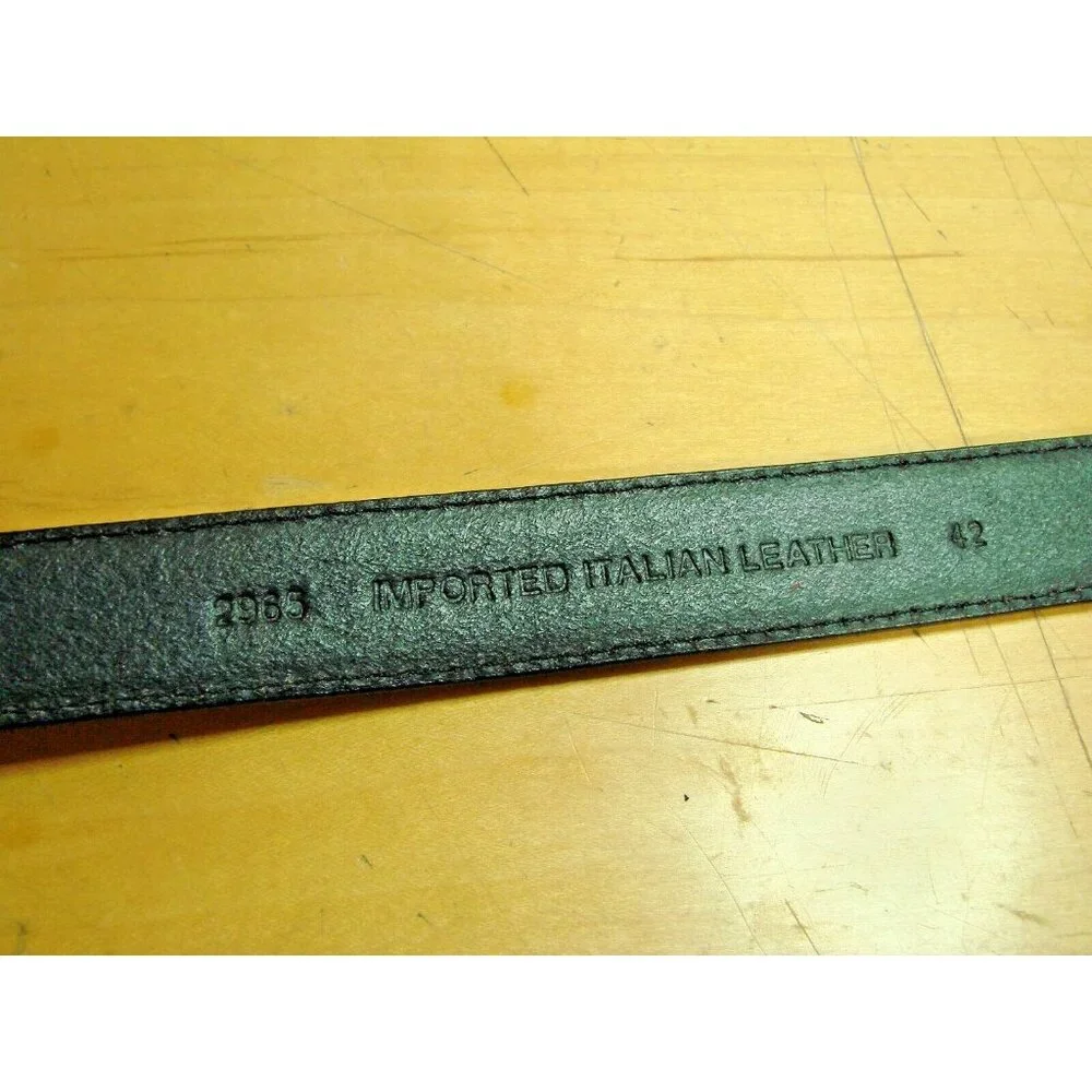 Mens 42 Black Imported Italian Embossed Leather Dress Belt Ornate Silver Buckle
